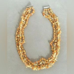 ross simons 4 row twisted 6-6.5MM gold pearl citrine 20" necklace ss silver